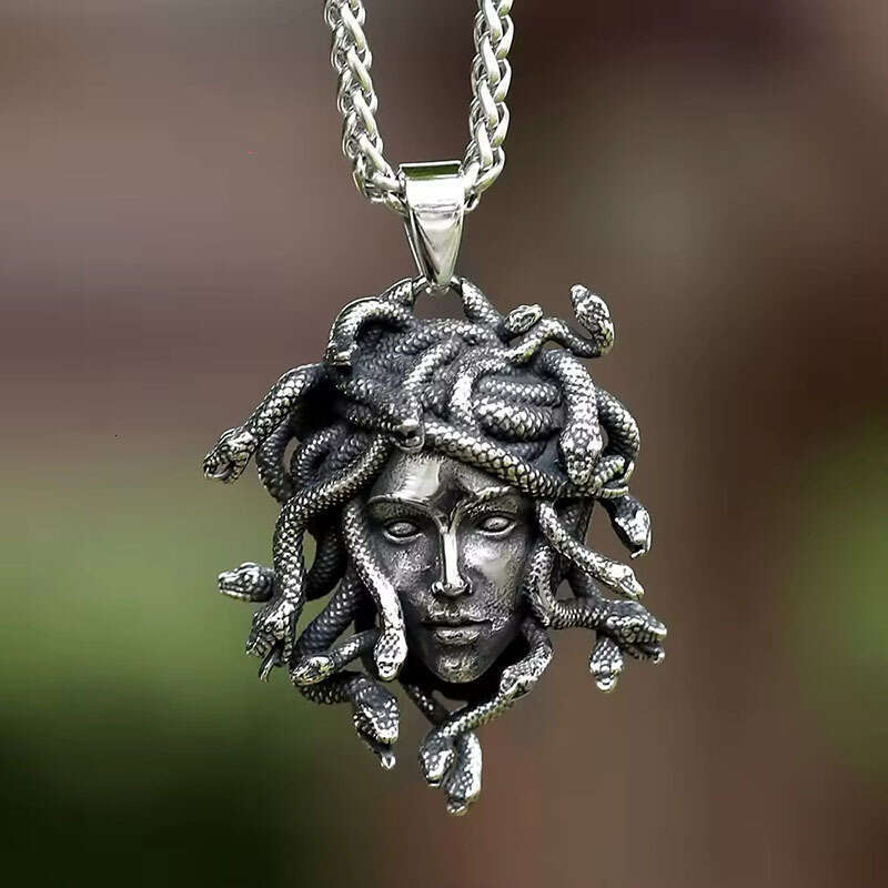 New Retro Goddess Medusa Statue Mythical Pendant European And American Gothic Exaggerated Ancient Greek Snake Necklace