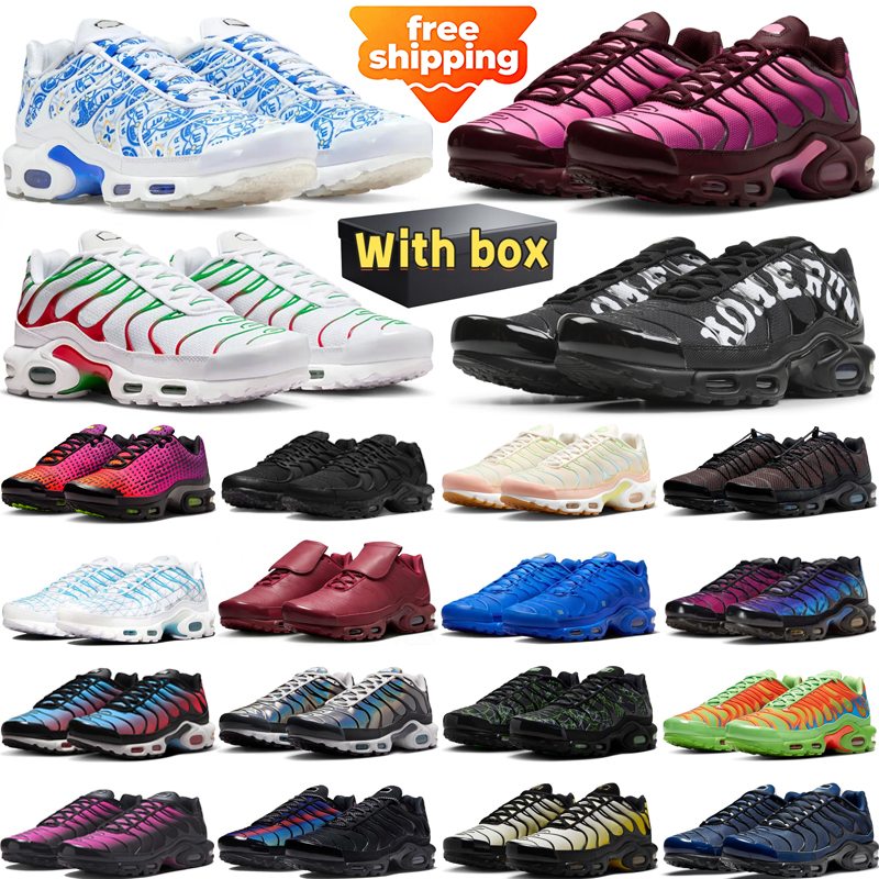 free shipping designer running shoes tn tns mens sneakers woman trainers Triple White Black Wolf Grey Low Tops sport chaussures shoe with box