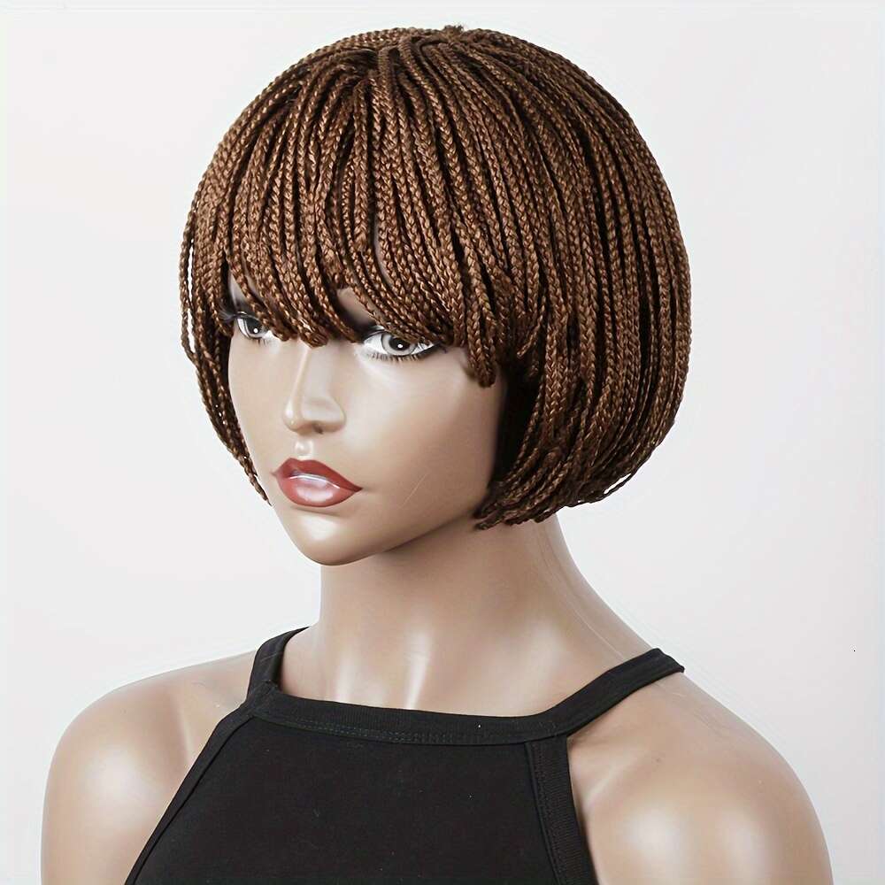 8 Inch Short Box Braid Bobo Synthetic With Bangs Cornrow Braided Wig For