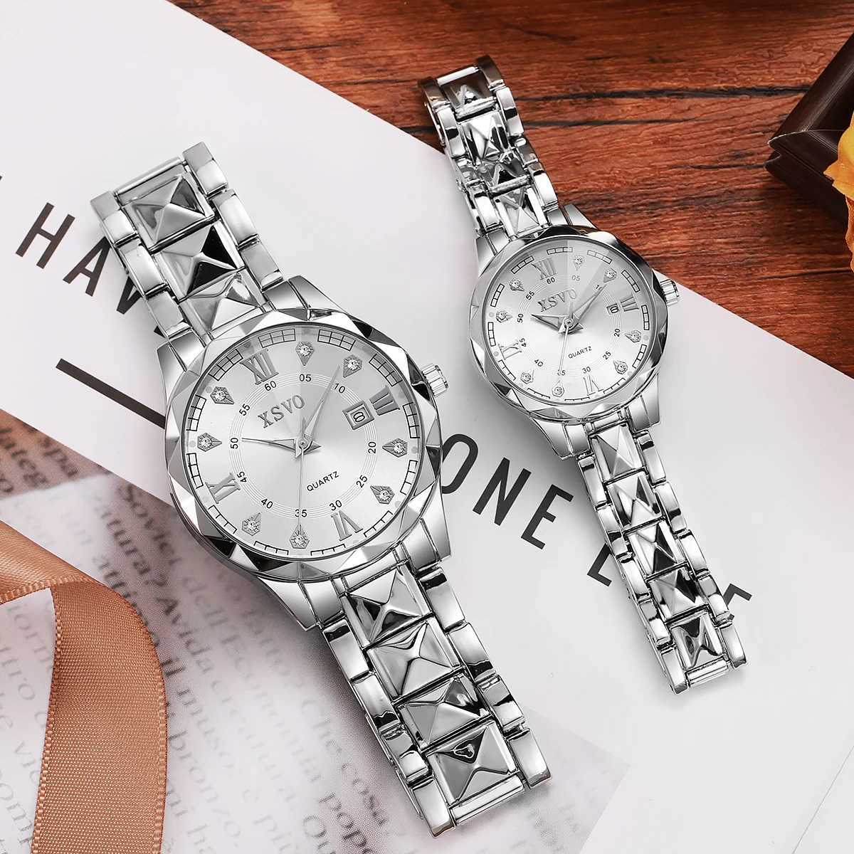 Quartz with Silver Diamond-Inlaid Steel Str Cndar Fashionable Light Luxury Wrist for Men and Wen M251222