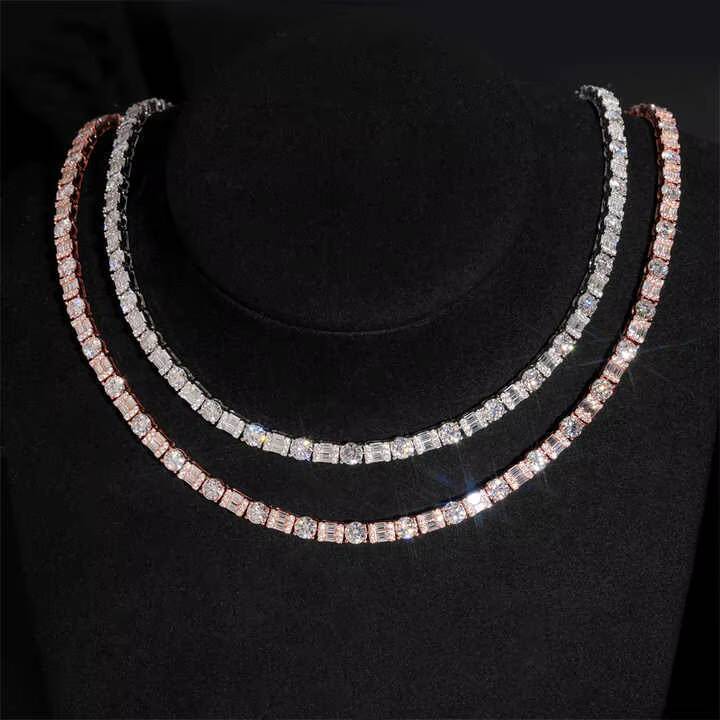 Custom Moissanite Tennis Chain 925 Silver 3mm 4mm 5mm 6mm VVS1 Diamond Necklace Hip Hop Jewelry with Free Size Adjustment