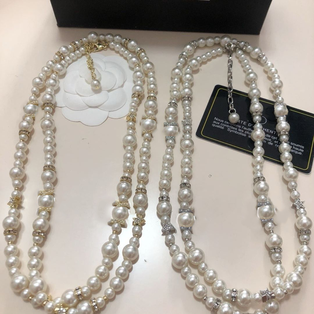 Coco Pearl Fashion Pendant Long Necklaces Elegant Designer Dia Pearl Sweater Chain For Women - Wedding Jewelry Necklace Set Charm Lady -