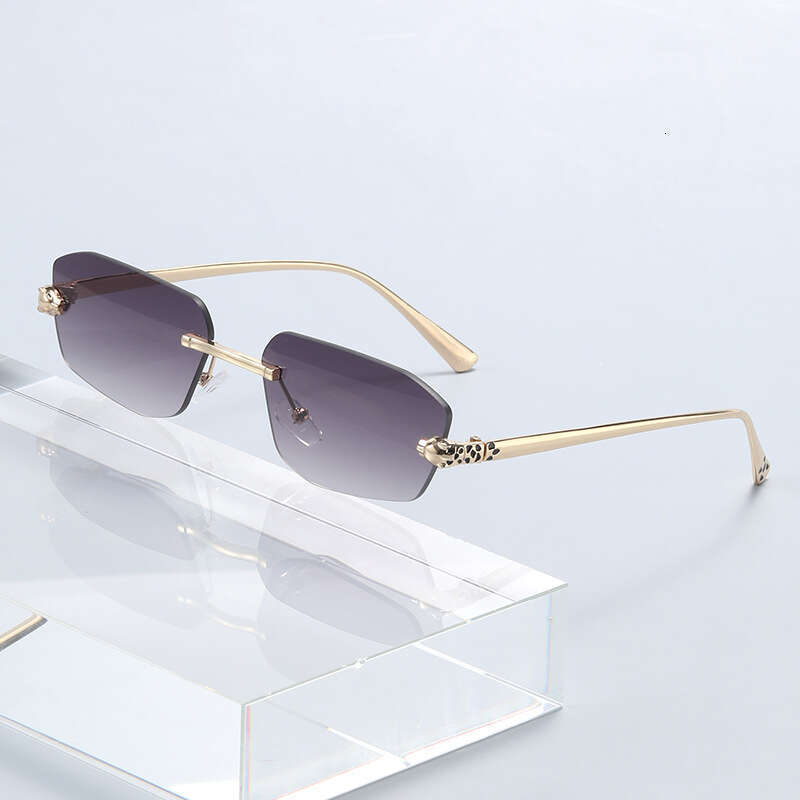 UV400 Leopard Print Sunglasses - Unisex Euro-American Frameless Polygonal Metal Wholesale
