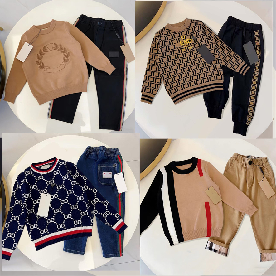 designer Kids Sweater fashion brand classic pattern long sleeved children's clothing luxurious outdoor casual top and pants two piece set Kids Sweater Size:90-150 D37