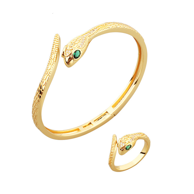 Attract Luck Jewelry Korean Version Simple Green-Eyed Snake-Shaped Scale Animal Effective Fresh Style Women's Bracelet Open Bangle Ring Wholesale
