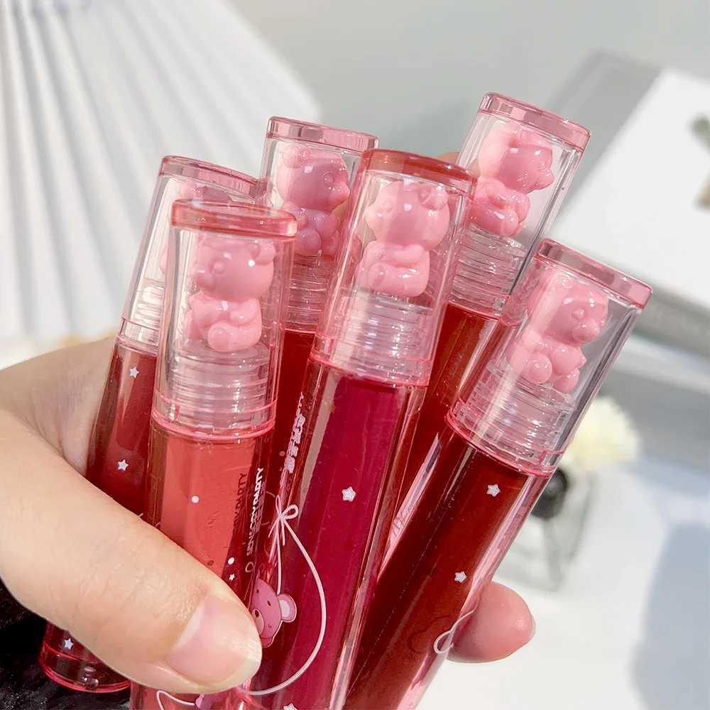 Crystal-frozen Glossy Lip Glaze Cute Bear Pink Jelly Lipgloss Glossy Mirror White Nude Liquid Lipstick Lips Makeup Korean MakeupT251222