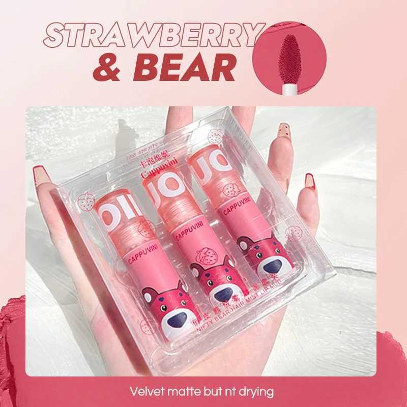 Cappuvini Nifty Bear Pink Series Lip Glaze Set Velvet Matte Smooth Texture Long-lasting Easy to Apply Lip GlossT251222