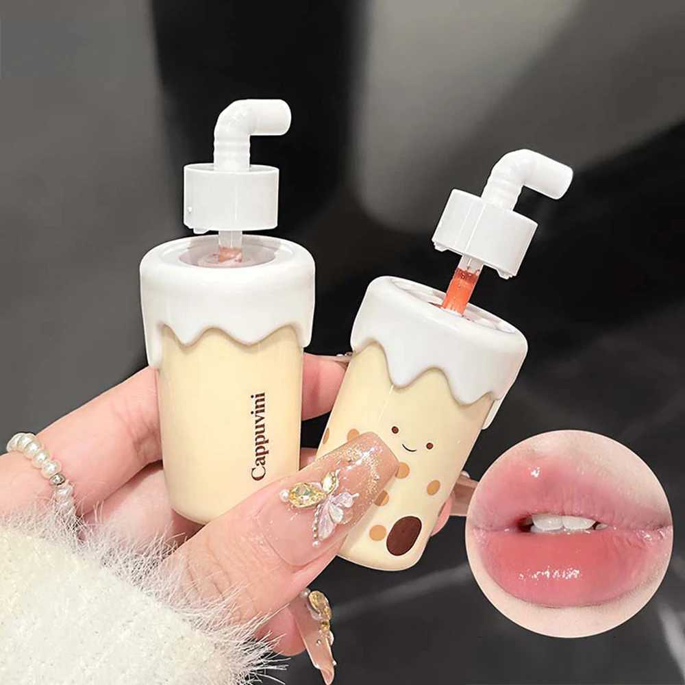 Milk Tea Cup Lip Gloss Mirror Water Lip Glaze Jelly Moisturizing Cute Mirror Lipstick Waterproof Non-stick Cup Lip Korean MakeupT251222