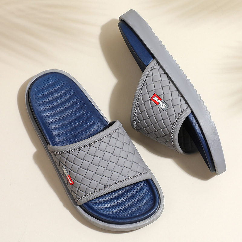 Free Shipping 2026 New Design Woven Men Slippers Home Outdoor Lightweight Slip Resistant Durable Beach Cool Sandals Khaki Grey Blue