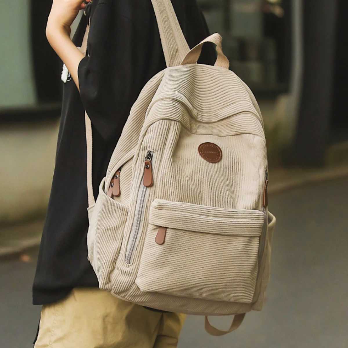 for s 2025 New Style College Students High School Students Corduroy Backpacks Junior High School Students Elementary School Students Backpacks HikM251