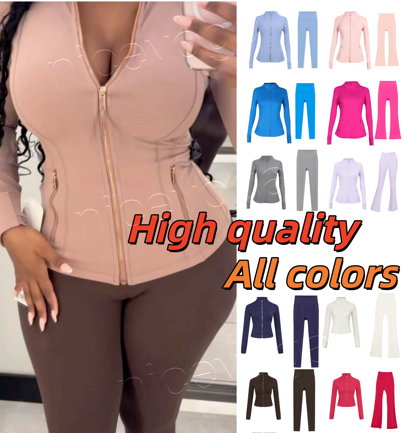 Yoga Two Pieces Set Flared jackets Legging Jacket Set Exercise Close-Fitting Fitness Wear Elastic Workout Tracksuit luluity lemonive set women