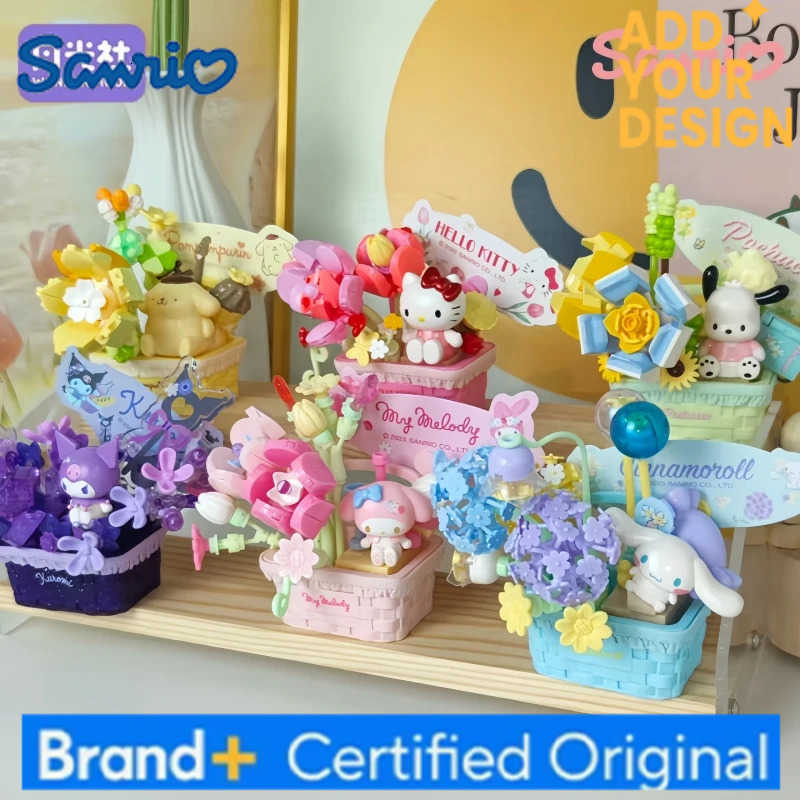 Sanrio Secret Flower Building Block Hello Kitty Kuromi Splicing Model My Melody Pochacco Ornaments Educational Toy Gift H251222