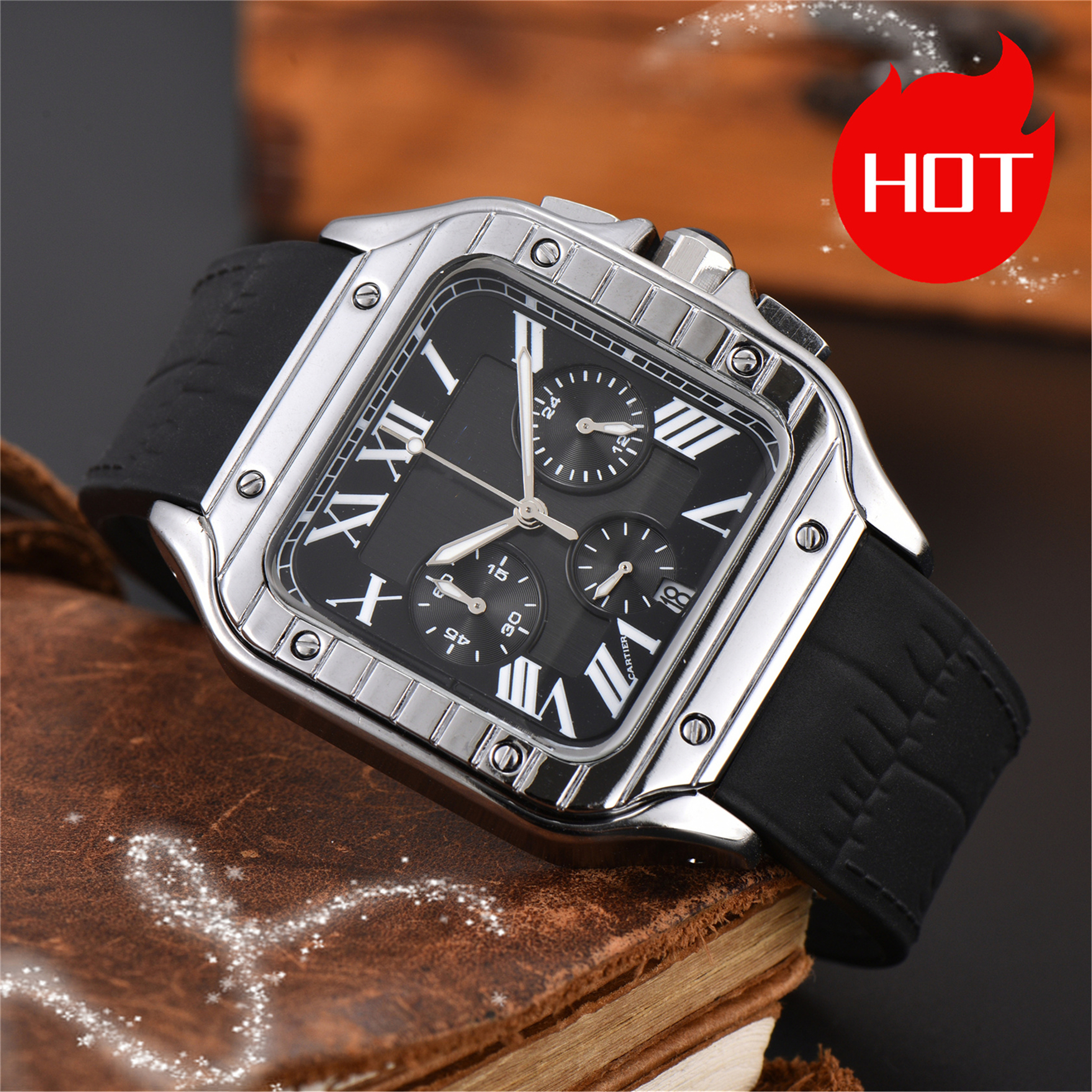 top Luxury fashion men SANTOSity watch women watches stainless steel square working wristwatch top brand relogio feminino design lady clock #552