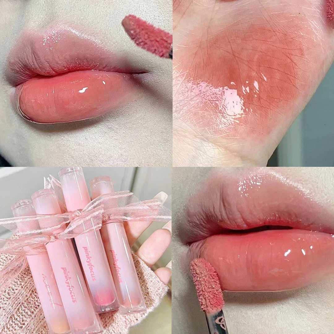 Bow Mirror Water Lip Gloss Waterproof Lasting Non-stick Cup Nude Red Translucent Jelly Lipstick Make-up for Women Korea CosmeticT251222