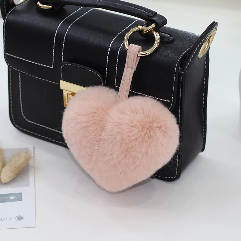 Cute Heart Keychain Real Rex Rabbit Fur Heart Bag Charm Key Chain Women Girl Bag Charms Accessory Fluffy Keyring Gifts 251209