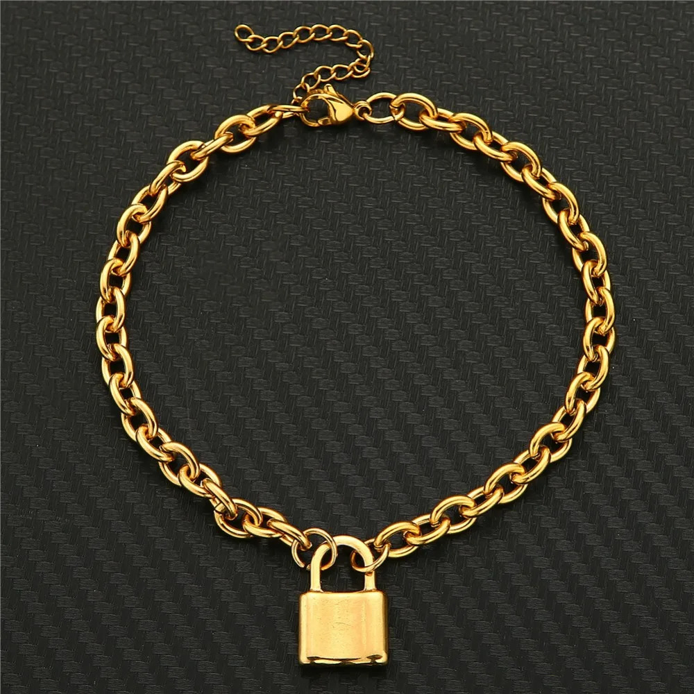 Stainless Steel Padlock Charms Anklets Sandals Foot Jewelry Leg Lock Pendant Anklet Bracelets For Women Chain 251222