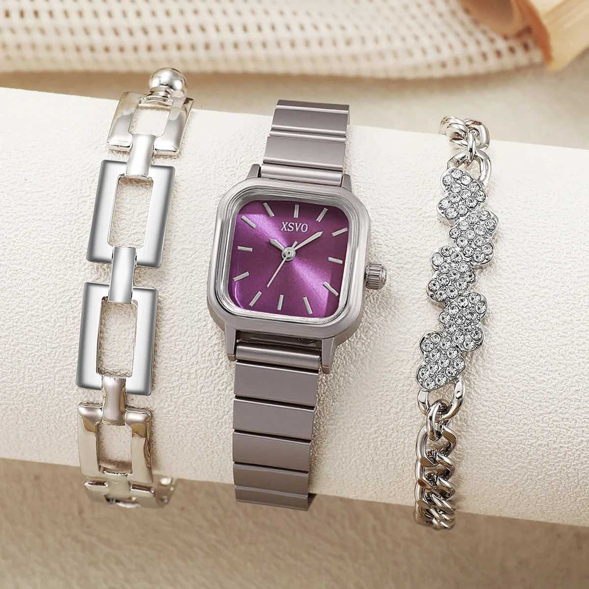 Fashionable Simple Tren Light Luxury Square Steel Band Wens Quartz Set of 3 Suitable for Thanksgiving and C M251222