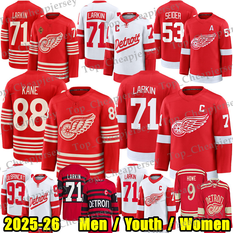 #71 Dylans Larkins detroites hockey jersey red wingsS jersey #88 Patrick Kane Moritz Seider Marco Kasper DeBrincat Gibson Axel Sandin-Pellikka Lucas Raymond jersey