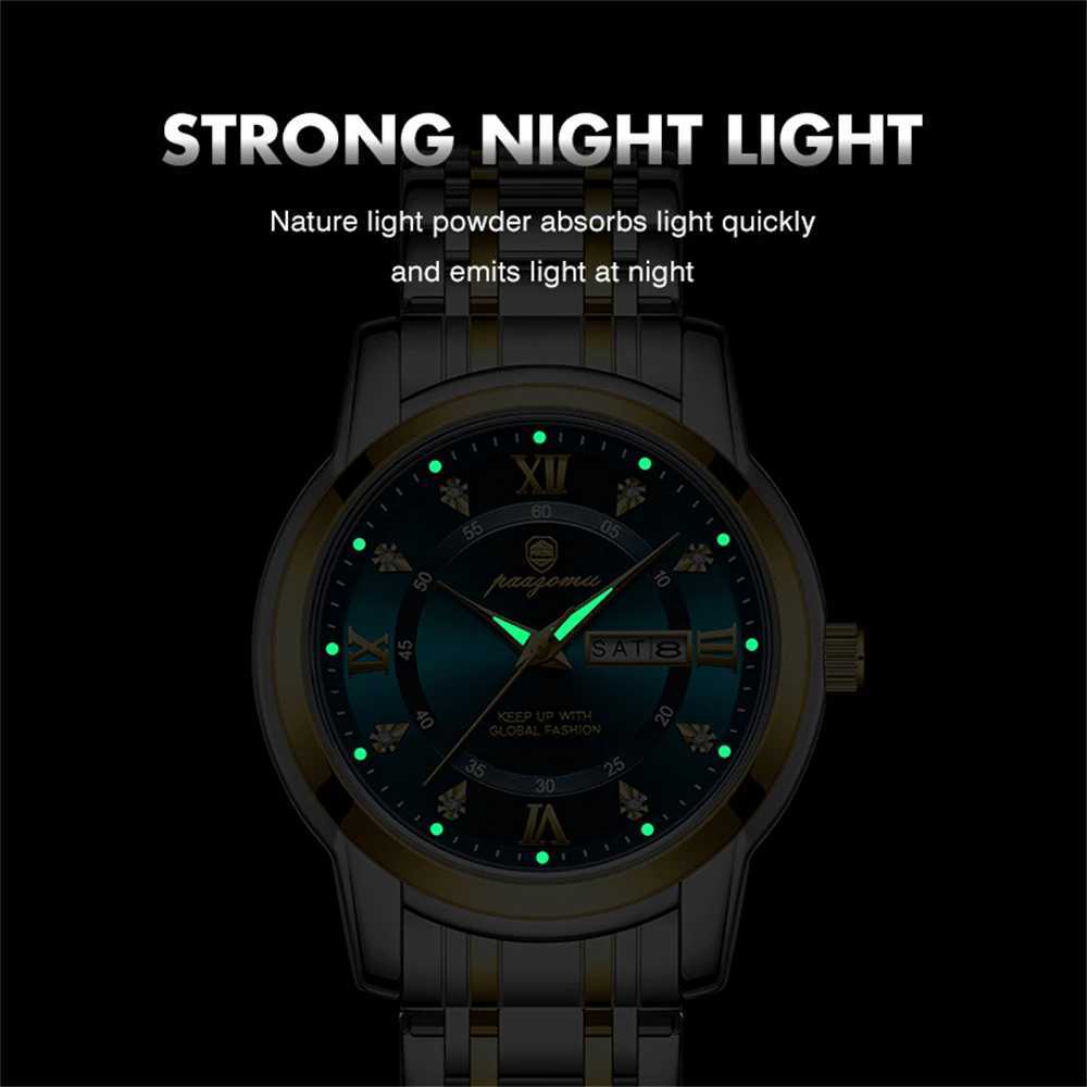 PAAZU Luxury Round Man Quartz Waterproof Luminous Date Mens High Quality Stainl Steel Busin Men es M251222