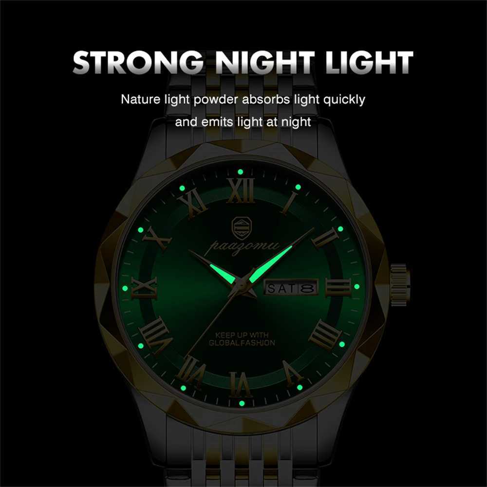 PAAZU Luxury Square Man Quartz Waterproof Luminous Date Mens High Quality Stainl Steel Busin Men es M251222