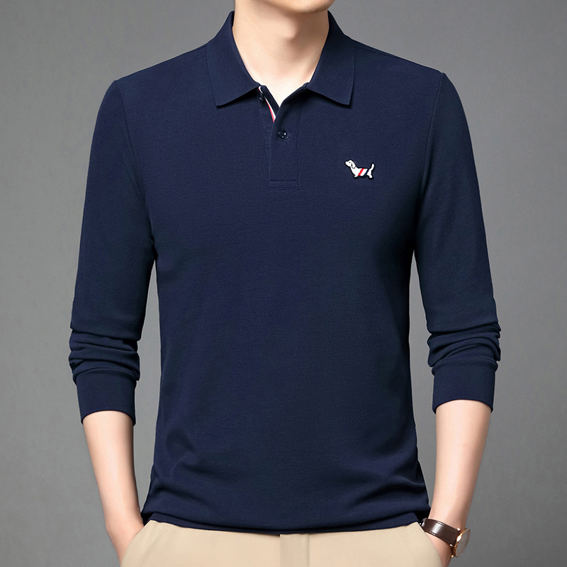 y Men Long sleeve Polo Shirt Autumn Exquisite 100 COTTON Dog Embroid Tshirt Button Webbing H Hem Split Wear 241120