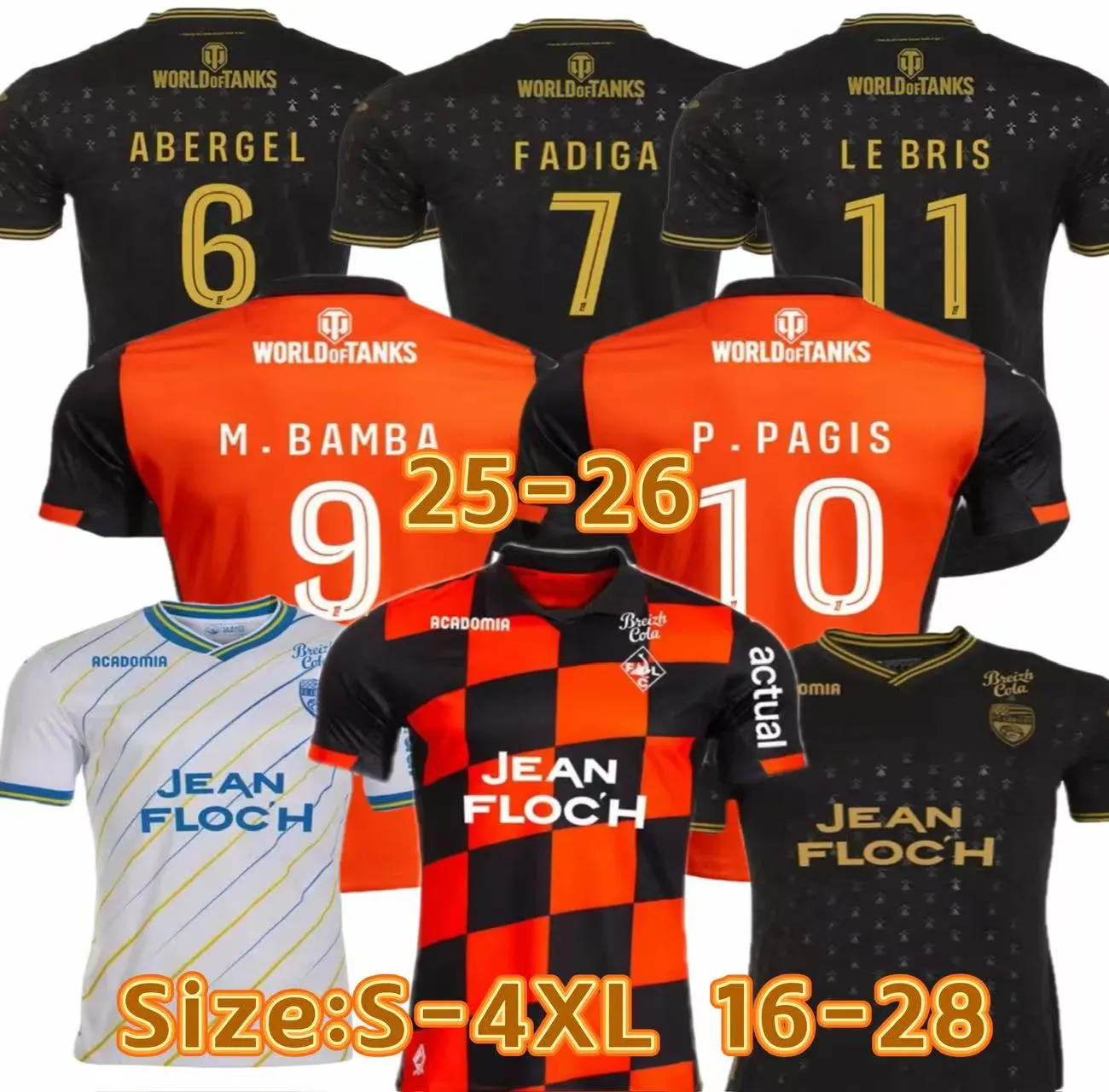 25 26 FC Lorient Soccer jerseys GRBIC HAMEL LE FEE RADOVANOVIC DELAPLACE WISSA BOISGARD BOZOK ABERGEL FONTAINE kids and mans football shirts Lorient home and away