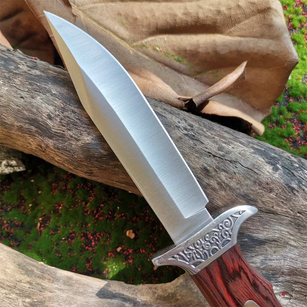 Outdoor Camping Knife Fixed Blade Straight Knife with Wood Handle 7Cr13 Steel Blade Tactical and Survival Tool with Scabbard 251218