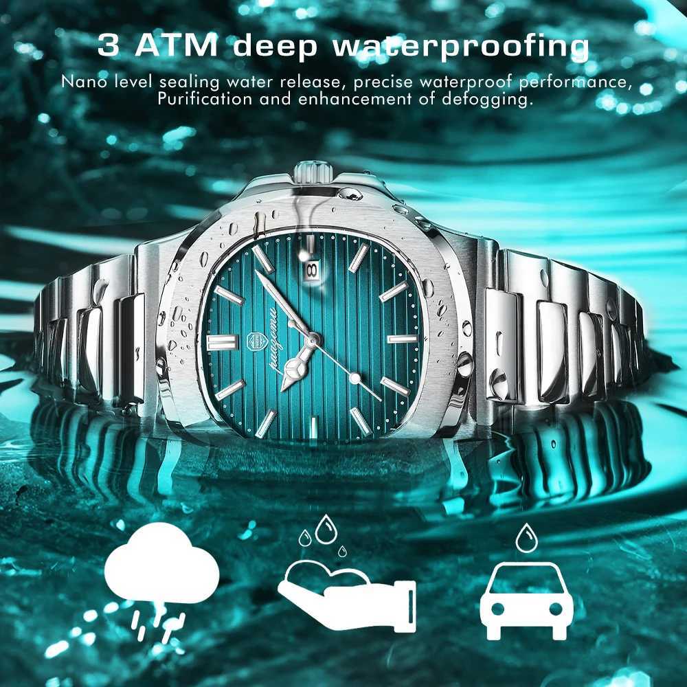 PAAZU Luxury Busin Waterproof M Clock Luminous Date Stainl Steel Square Quartz Men reloj hbre 2024 New M251222