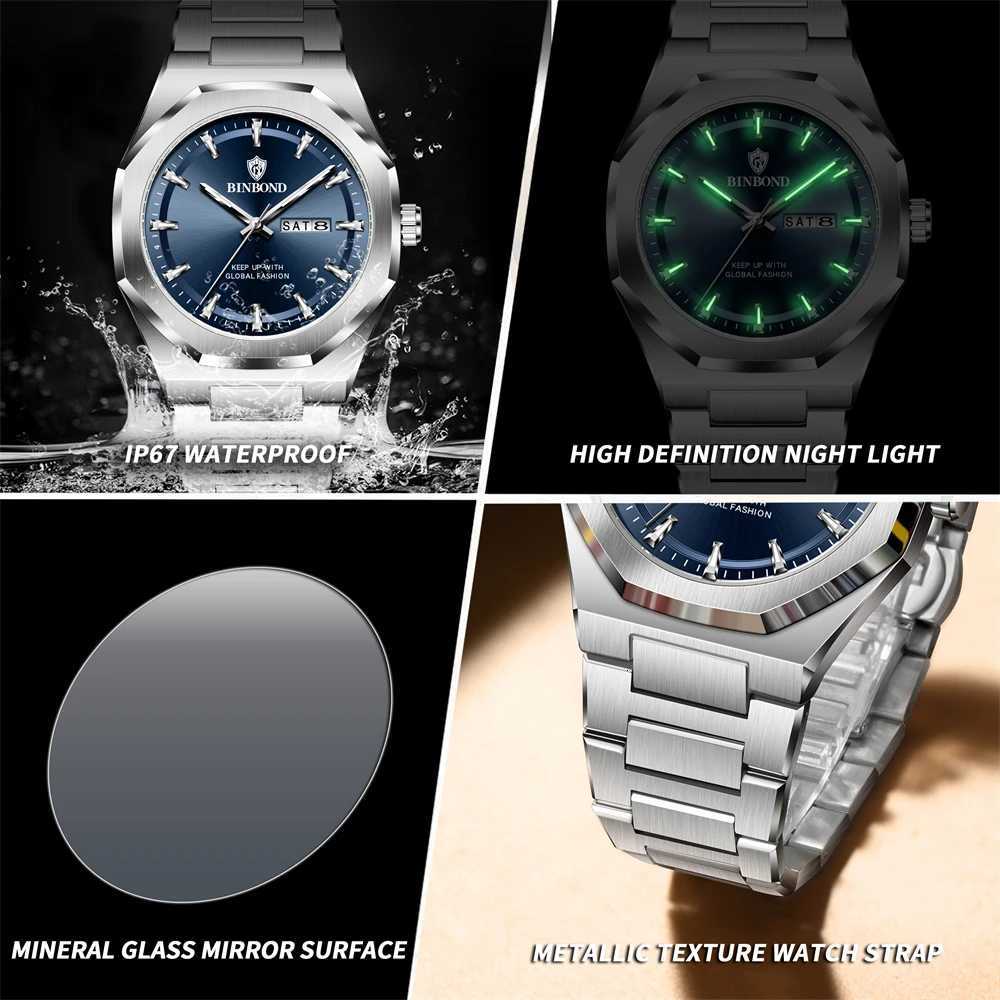 BINBOND Luxury Busin Men Waterproof Luminous Date Stainl Steel Mens es Military High Quality Quartz Man M251222
