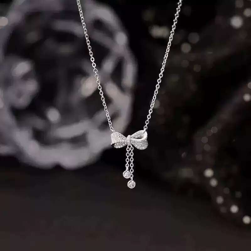 Pendant necklace Designer Bow Full zircon Necklace Women Light Luxury Exquisite Elegant Tassel Pendant Clavicle Chain Gift for Girlfriend
