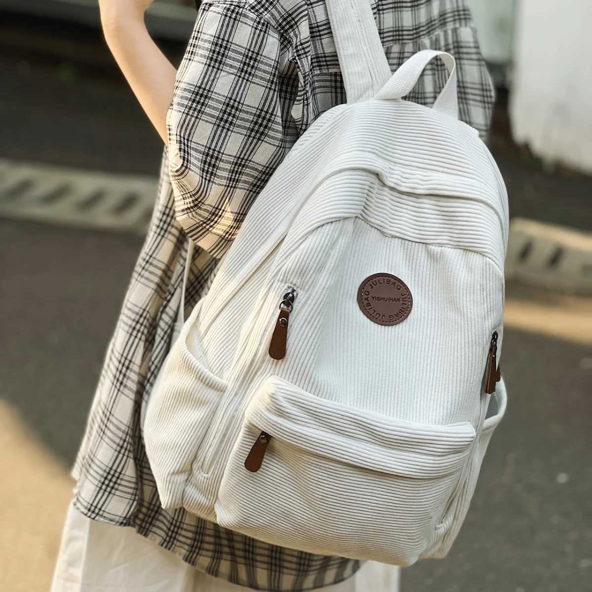 for s 2025 New Style College Students High School Students Corduroy Backpacks Junior High School Students Elementary School Students Backpacks HikM251