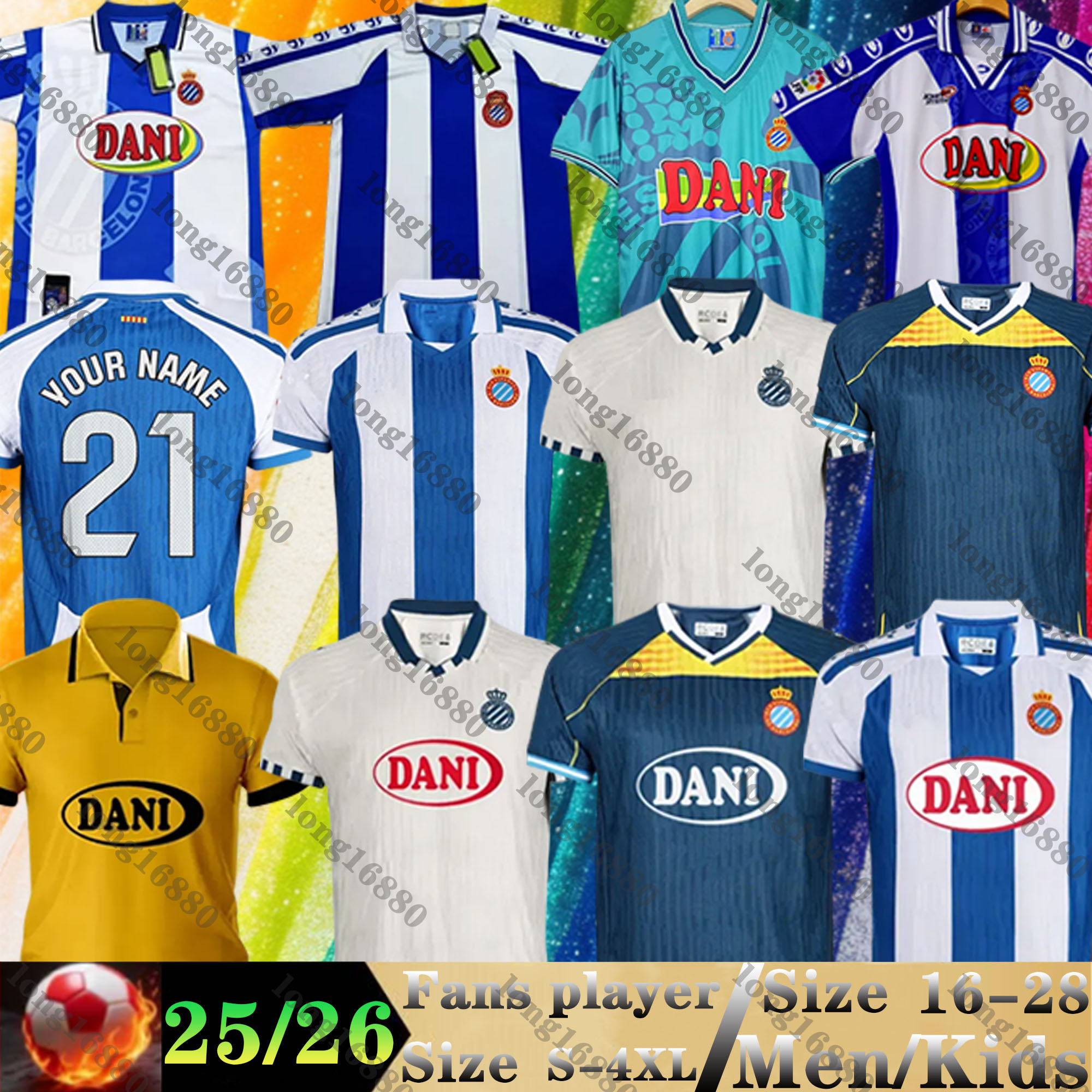 25 26 RCD Espanyol Soccer Jersey Retro 84 89 96 97 1998 DANI JARQUE KUMBULLA CABRERA PERE MILLA Men uniforms kids kits Camiseta CHEDDIRA A.ROCA 2025 2026 Football Shirts