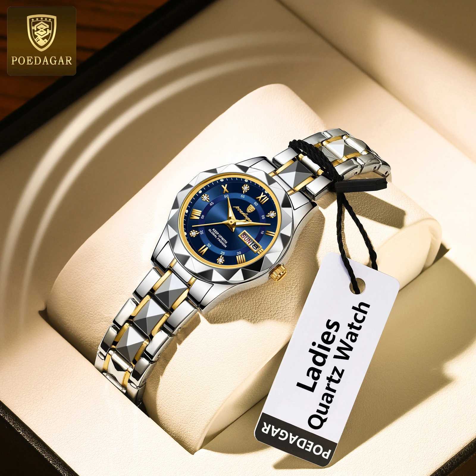 POEDAGAR Wen New Fashion Luxury Stainl Steel Wrist Simple Rose Gold Waterproof Luminous Ladies es M251222