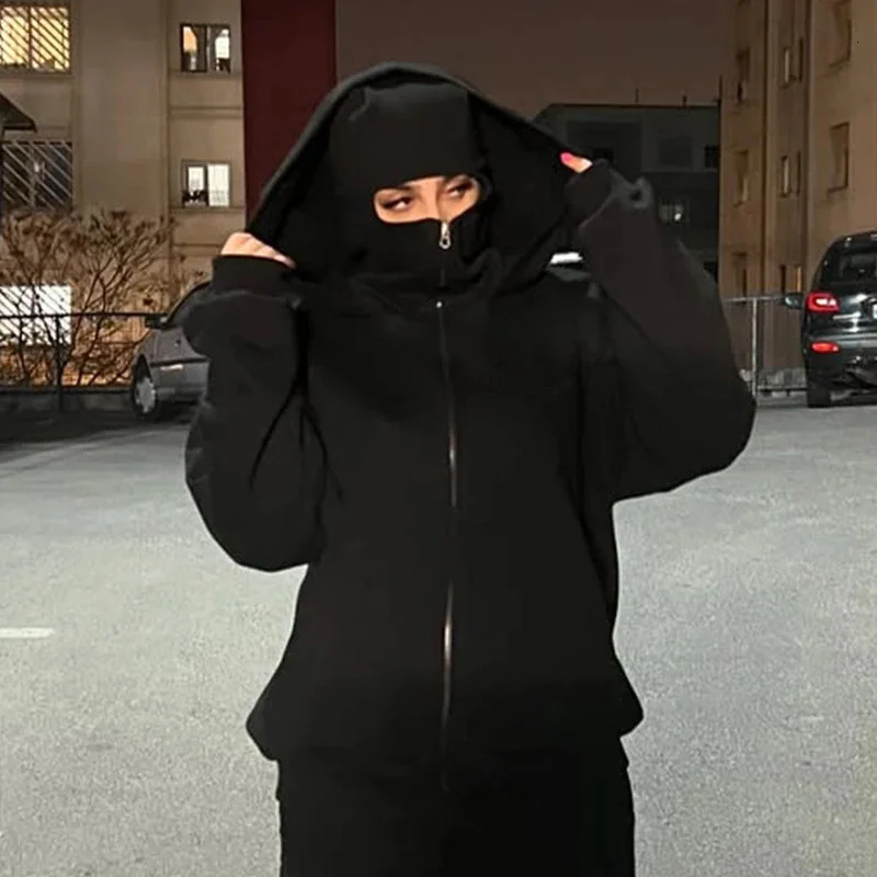 2025 Autumn/Winter Mens Ninja Hooded Loose Y2K Sport Shirt Street Loose Casual Masked Sweatshirt Windproof Double Hoodie 251216