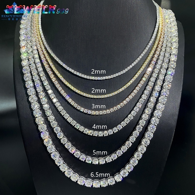 2025 RTS Hip Hop Jewelry 2mm 3mm 4mm 5mm 6mm 65mm 20 Inch D VVS Diamond 925 Silver Iced Out Moissanite Tennis Chain Necklaces