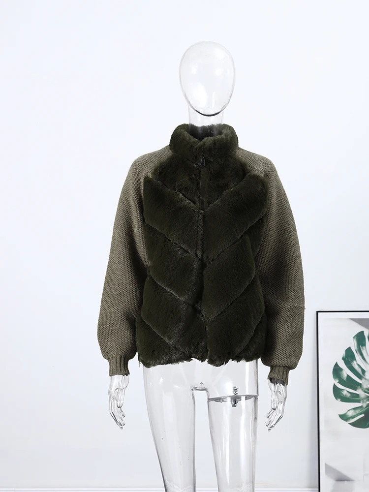 Street Faux Fur Patchwork Jacket Women Sense Long Sleeves Casual Female Coat 2025 Autumn Winter Lady Streetwear 251210