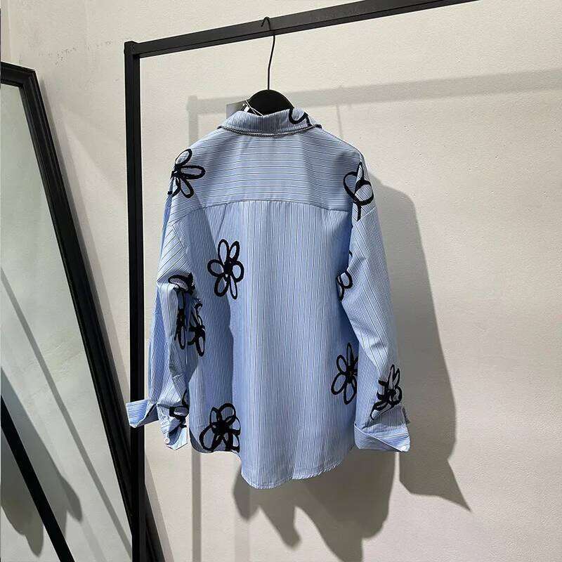 New Spring Autumn Korean Blouse Women's Long Sleeve Temperament Striped Printed Single Breasted Shirt Female Top