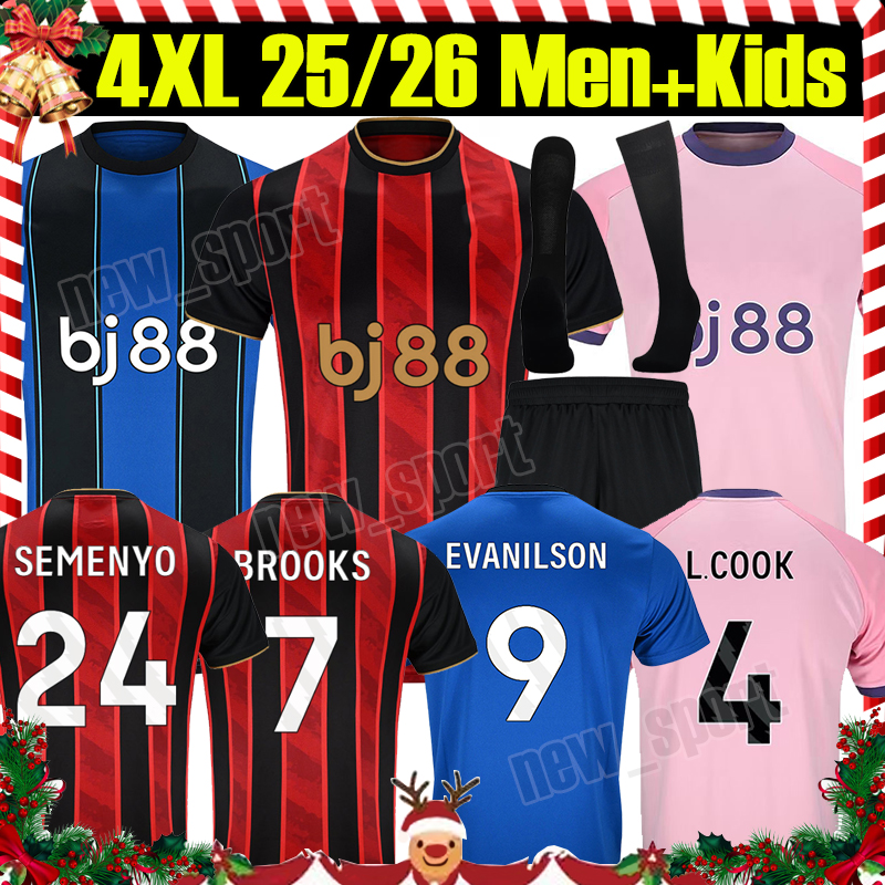 4XL 25/26 BourneMouthS SEMENYO soccer jerseys BROOKS EVANILSON ADAMS TAVERNIER Cherries KROUPI SCOTT ADLI CHRISTIE 2025 men kids kits socks sets football shirts