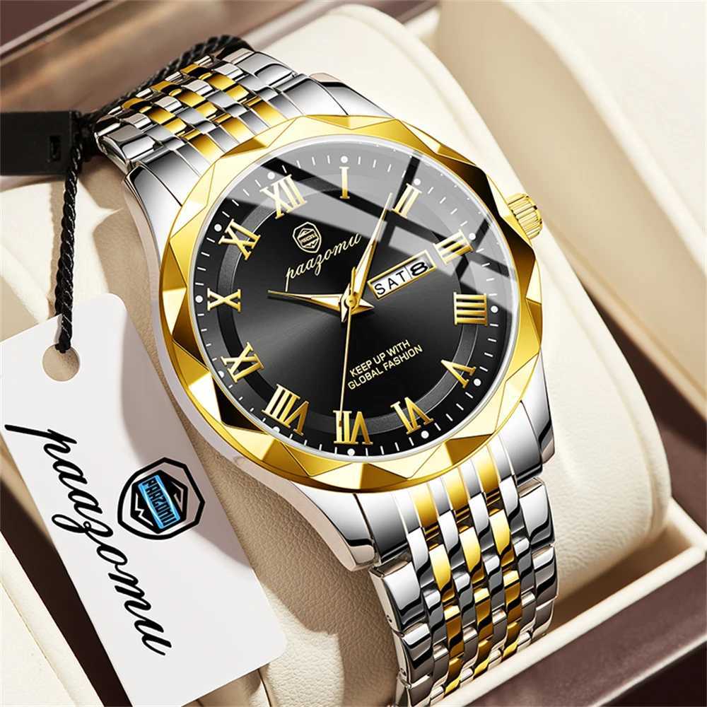 PAAZU Top Brand Luxury Mens es Waterproof Luminous Cndar Week For Man Casual Stainl Steel Quartz Men M251222