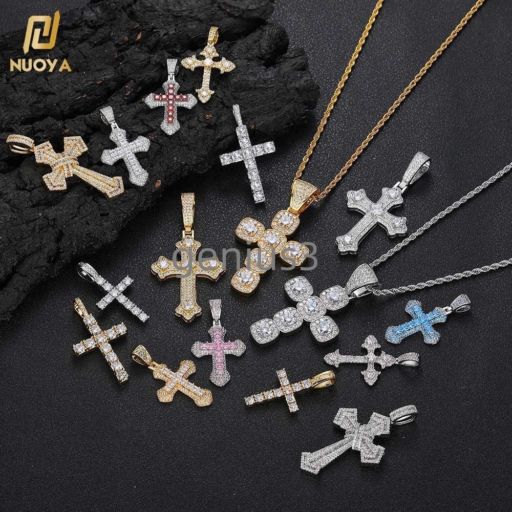 Hiphop Jewelry Iced Out Diamond Cross Pendant Necklace for Women 18k Gold Plated Christian Jesus moissanite Cross Pendant Necklace