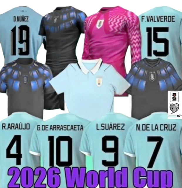 2026 World Cup Uruguay Men home away Fans Soccer Jerseys L.suarez E.cavani F. Valverde N. Nandez Player Version National Team jersey Football Shirts kids kits