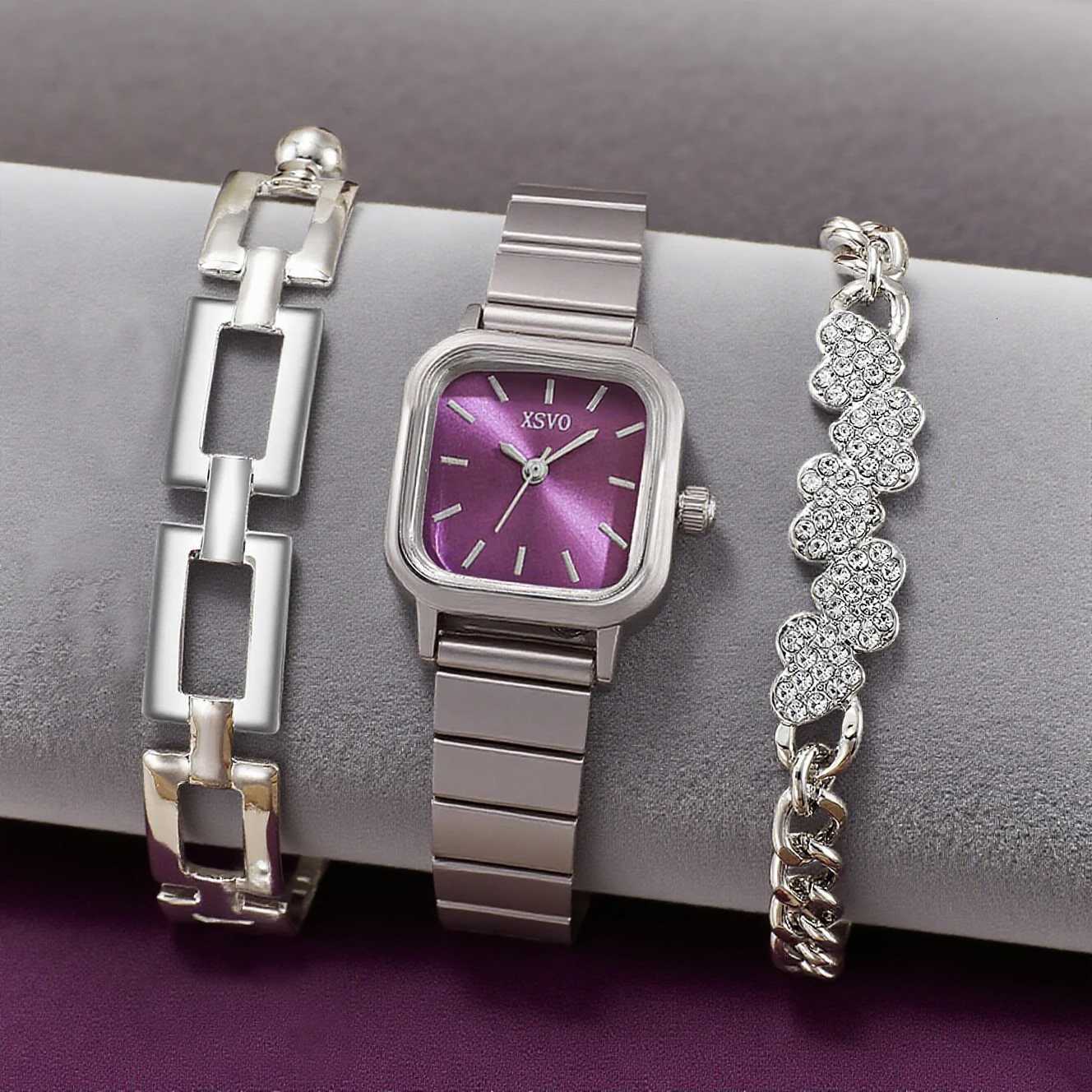 Fashionable Simple Tren Light Luxury Square Steel Band Wens Quartz Set of 3 Suitable for Thanksgiving and C M251222