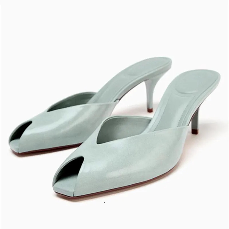 Sexy Peep Toe High Heel Slippers Women High Quality Patent Leather Thin Heel Slide Sandals Fashion Party Dress Shoe251218
