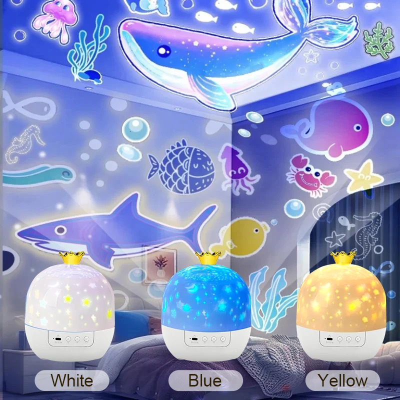 Crown Star Light Projection Rotating Bedroom Ceiling Atmosphere Night Lamp Stars Childrens Birthday Gift with Films Sheet 251222 - view 4