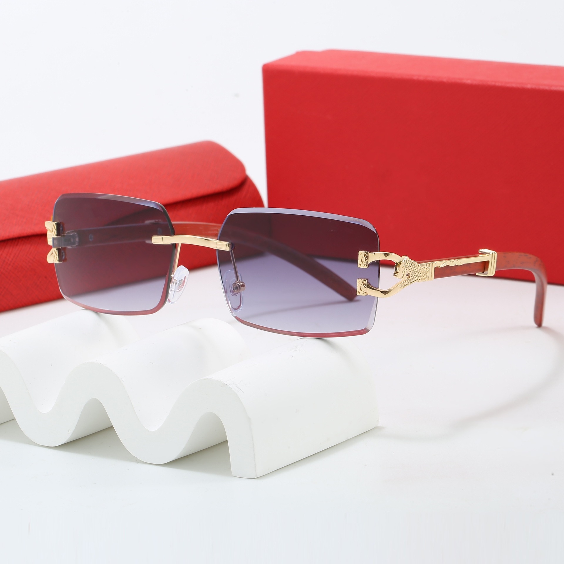 5A Wood Eyeglasses for Men Gold Frame Leopard Detail - Green Wooden Carving Sunglasses with Screwdriver and Storage Box Z260306