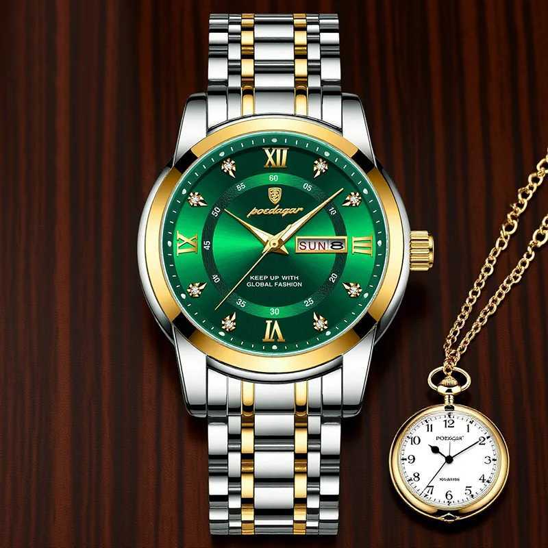 POEDAGAR Luxury for Man Elegant Date Week Waterproof Luminous Men Quartz Stainl Steel Sports Mens es reloj M251222