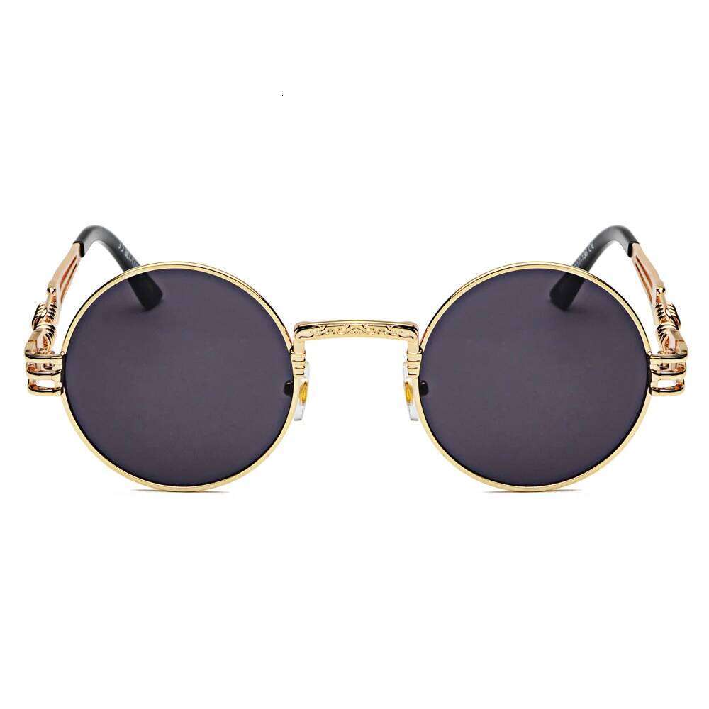 Peekaboo Retro Gothic Steampunk Mirror Sunglasses Gold And Black Sun Glasses Vintage Round Circle Men UV Gafas De Sol
