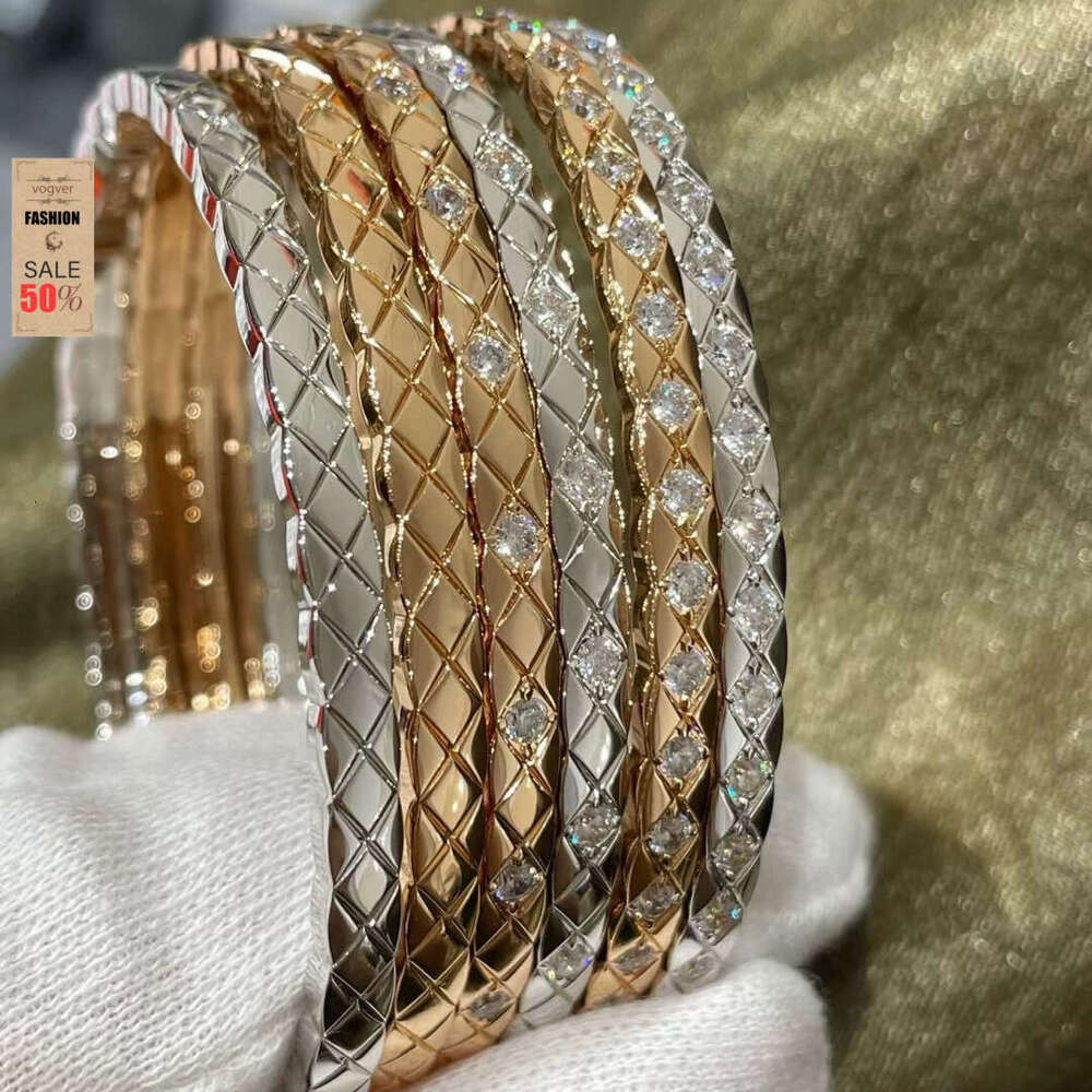 Women Men Exquisite Elegant Couple Bracelet High-Grade V-Gold Coco Diamond-Encrusted Full Diamond Versatile Daily Gift Jewelry