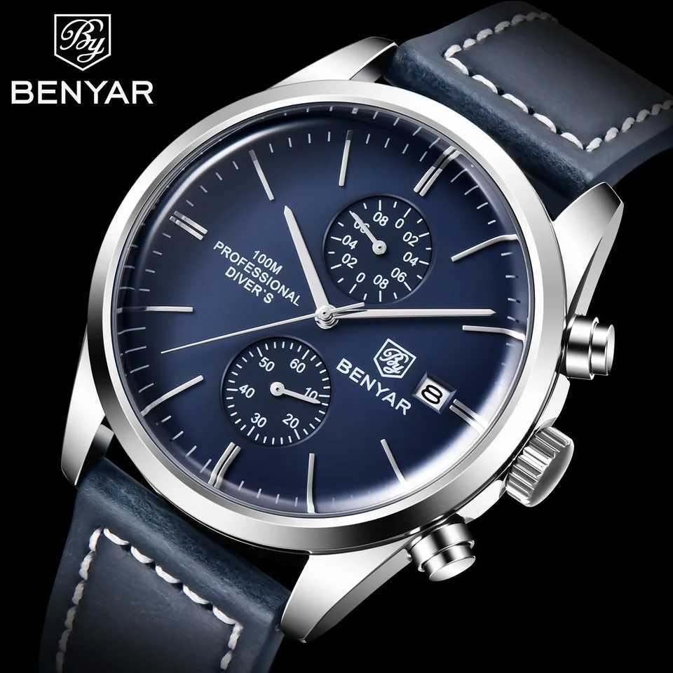 2026 New BENYAR Leather Men Quartz Wristes Luxury Br00M Waterproof Men Military Sports Chronogrh for Men M251222