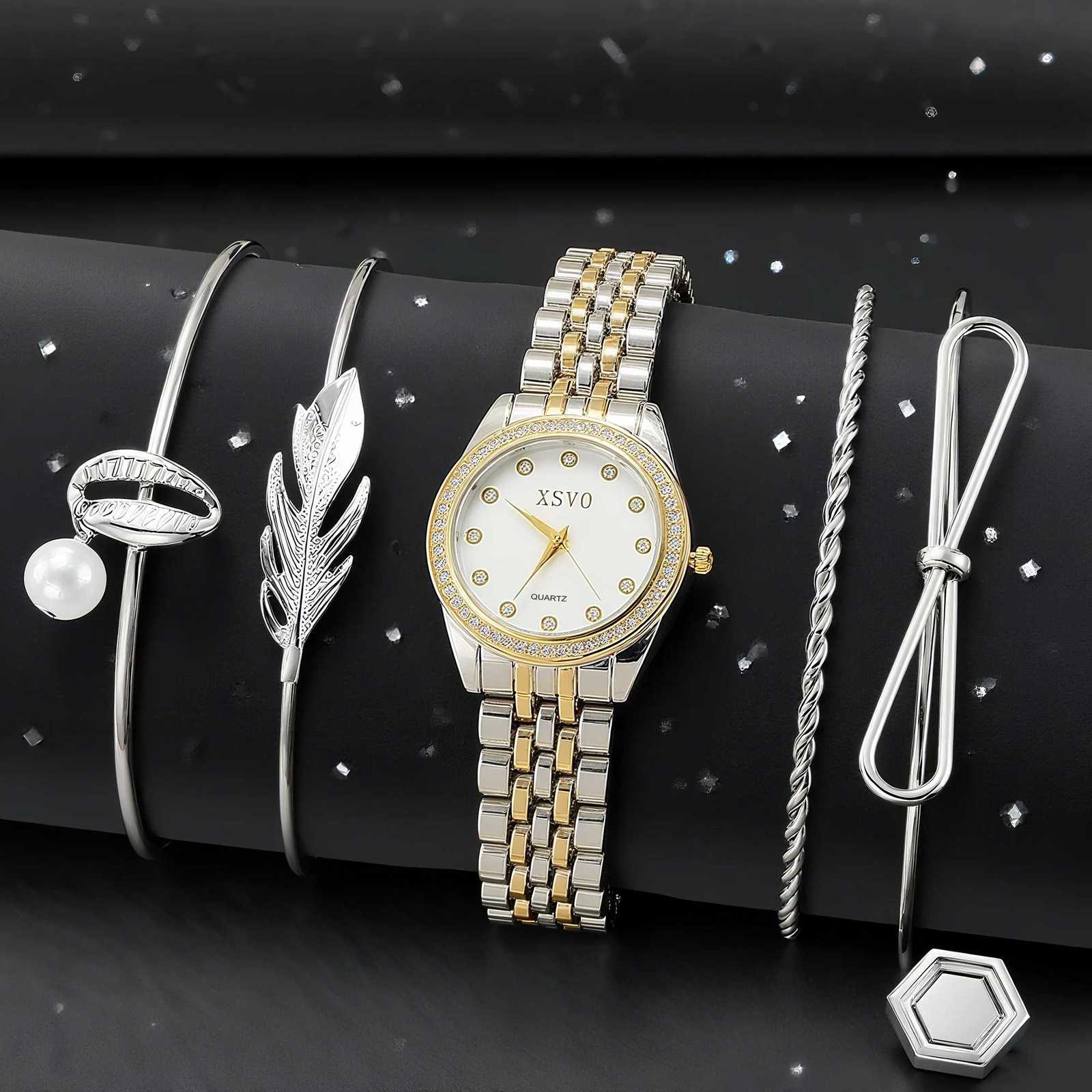 Light luxury simple fashion Diamond round dial point diamond sc alloy steel band wens quartz jewelry set of M251222